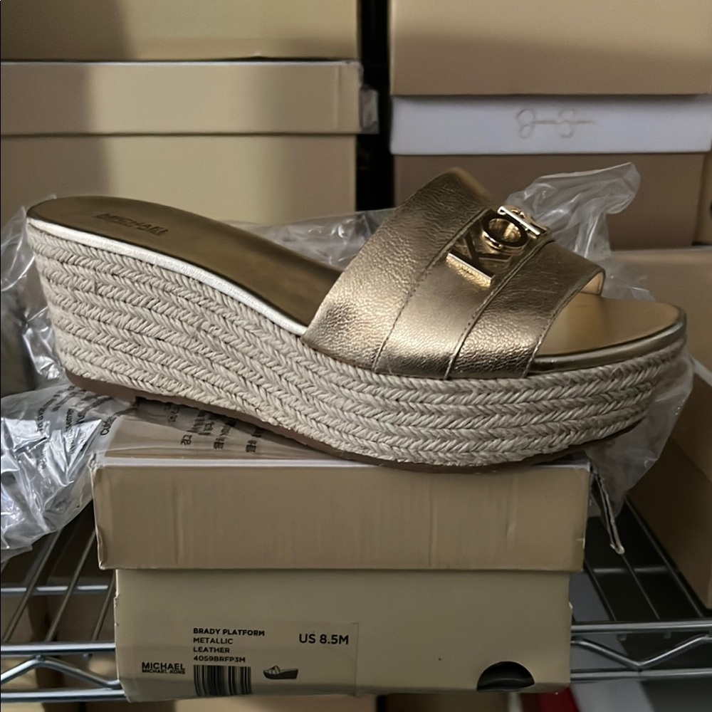 Michael Kors Gold Espadrille Wedge Sandals